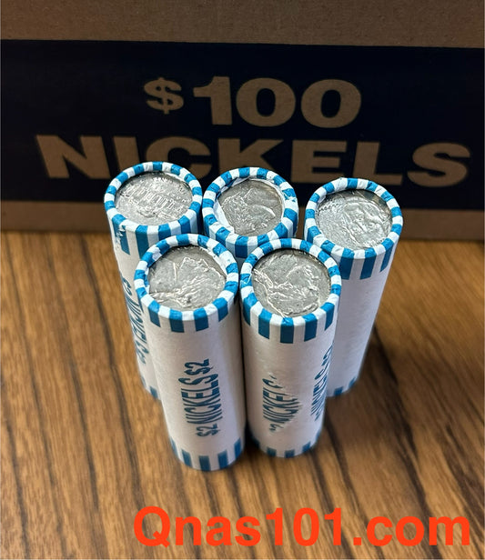 5 Unsearched Jefferson Nickel Rolls! , Circulated Coins Bank Rolled